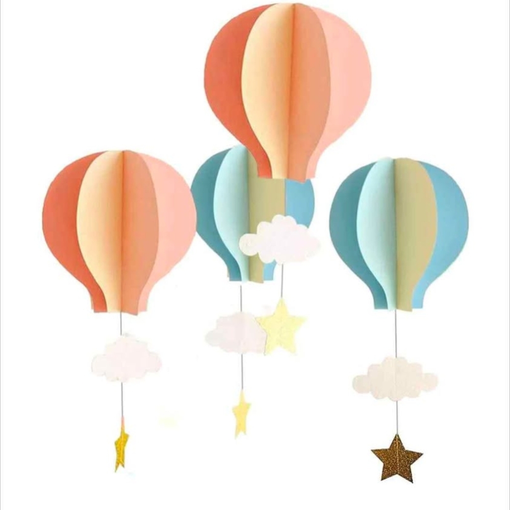 New 8 Pcs 3D Colorful Paper Hot Air Balloon Hanging Decor For Nursery,Party